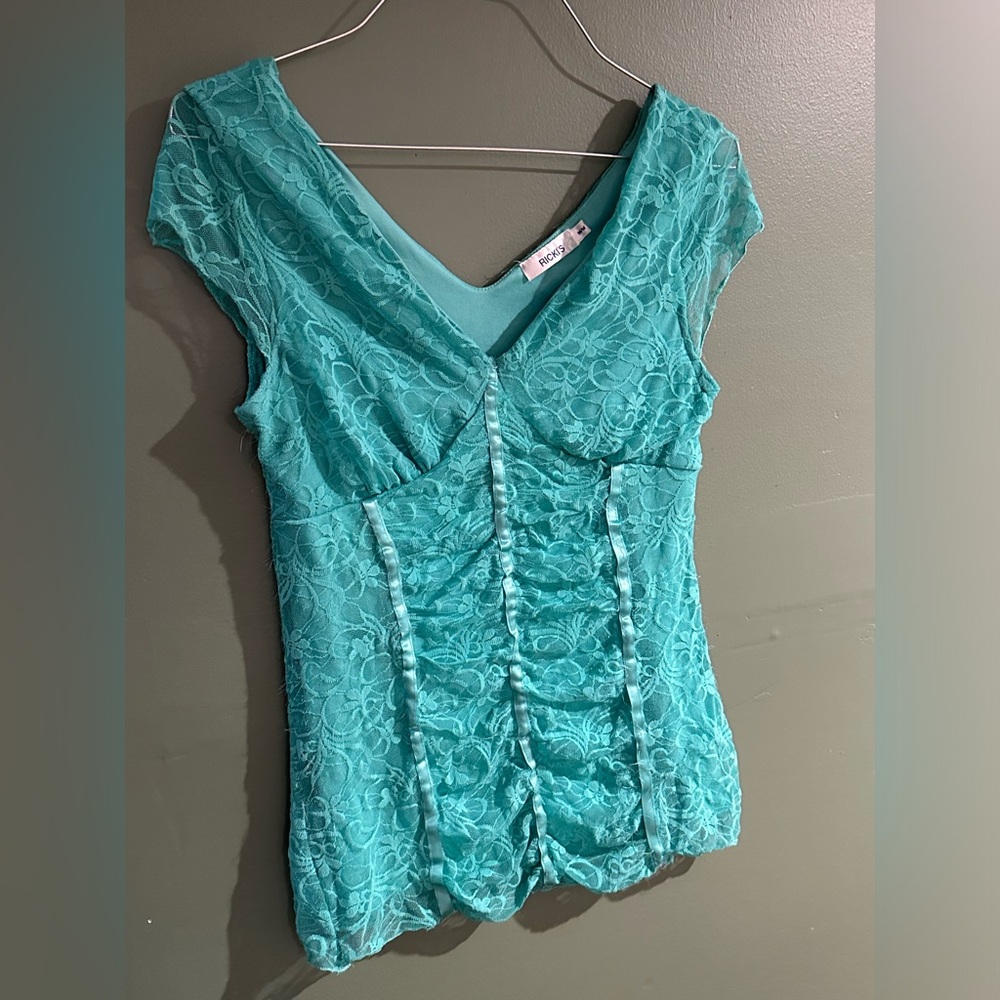 Vintage Y2K Teal Lace Top